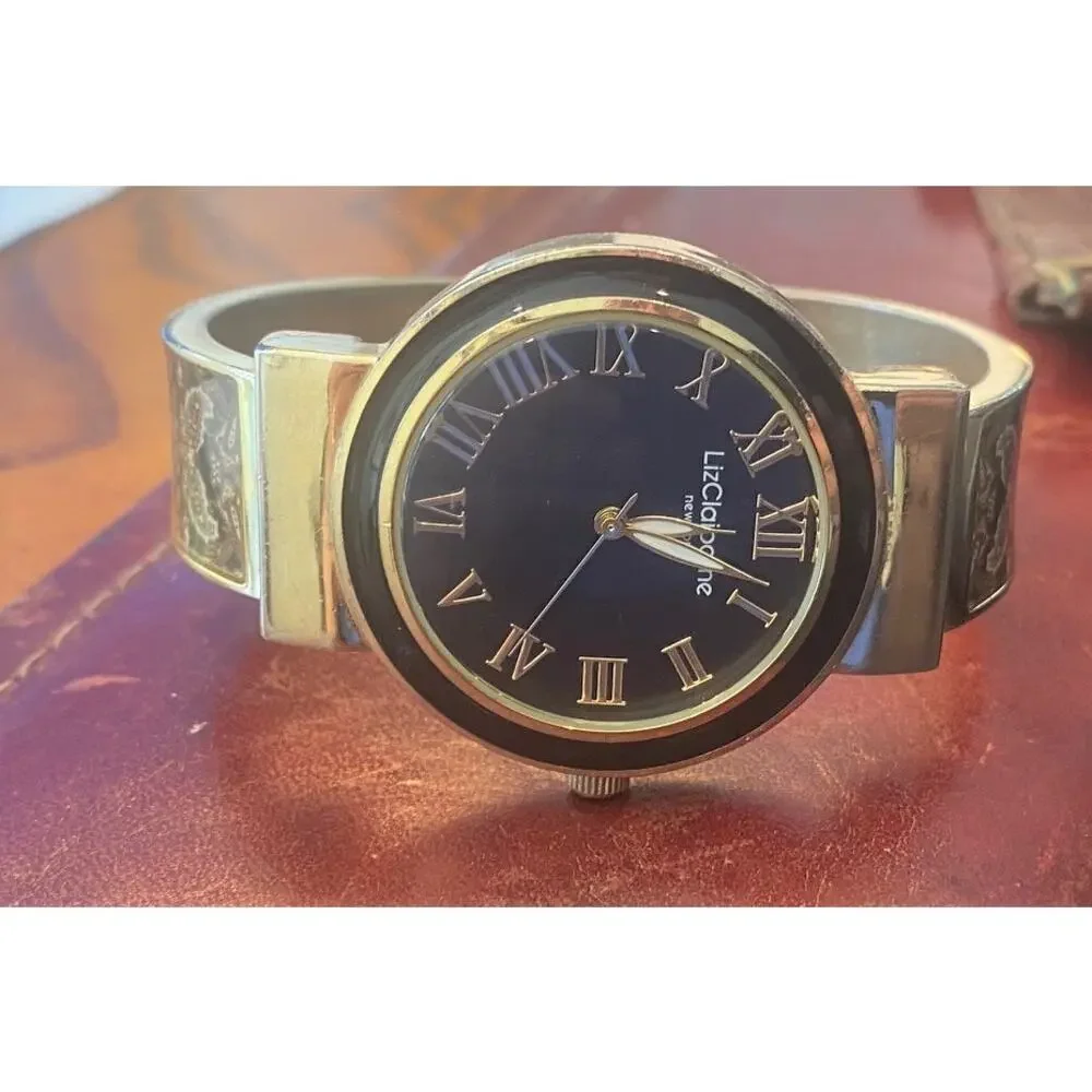 Women's Liz Claiborne New York Bangle Watch, Gold Tone with Pattern Accents